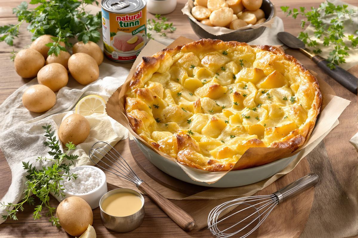 Marre des quiches ? Essayez cette recette de clafoutis pommes de terre-thon : un plat fondant et prêt en 5 minutes.jpg
